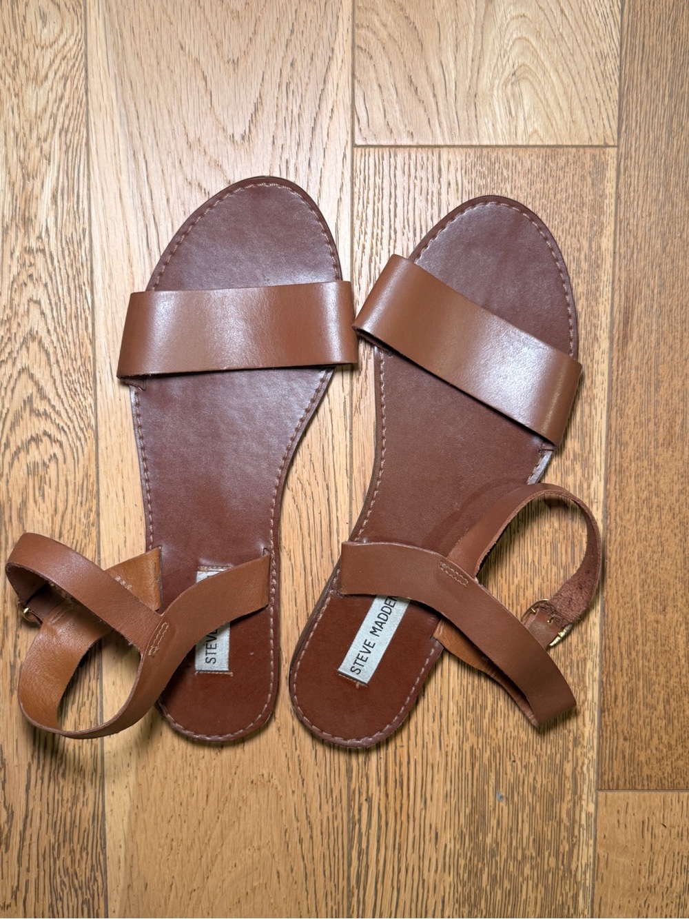 Steve Madden Cognac Brown Leather Strap Sandals